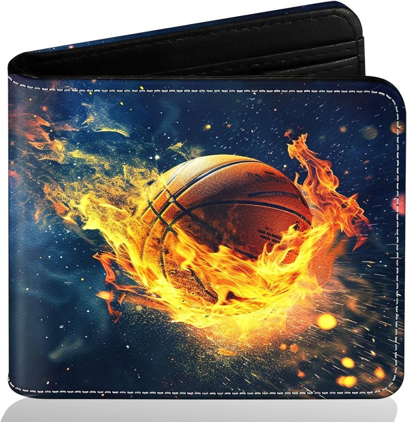 ZHIMEBYE Boys Wallet for Teens, Cool Kids Wallet for Boys Ages 8-10 9-12 11-15, Funny Basketball Leather Bifold Rfid Blocking, Coin Pocket Id Window for Teen Men Youth Guys Birthday Christmas Gifts - Image 1